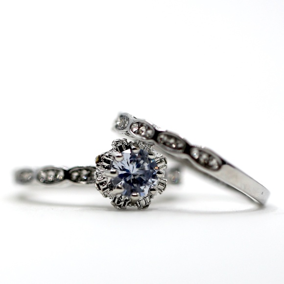 18k Gold Dipped White Topaz Engagement Ring Set